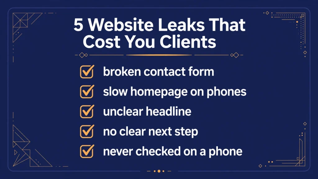 Checklist of 5 website leaks that cost you clients