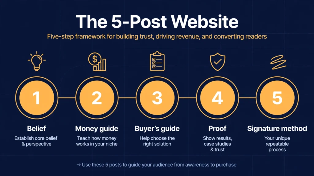 Diagram of the five-post website framework for small businesses